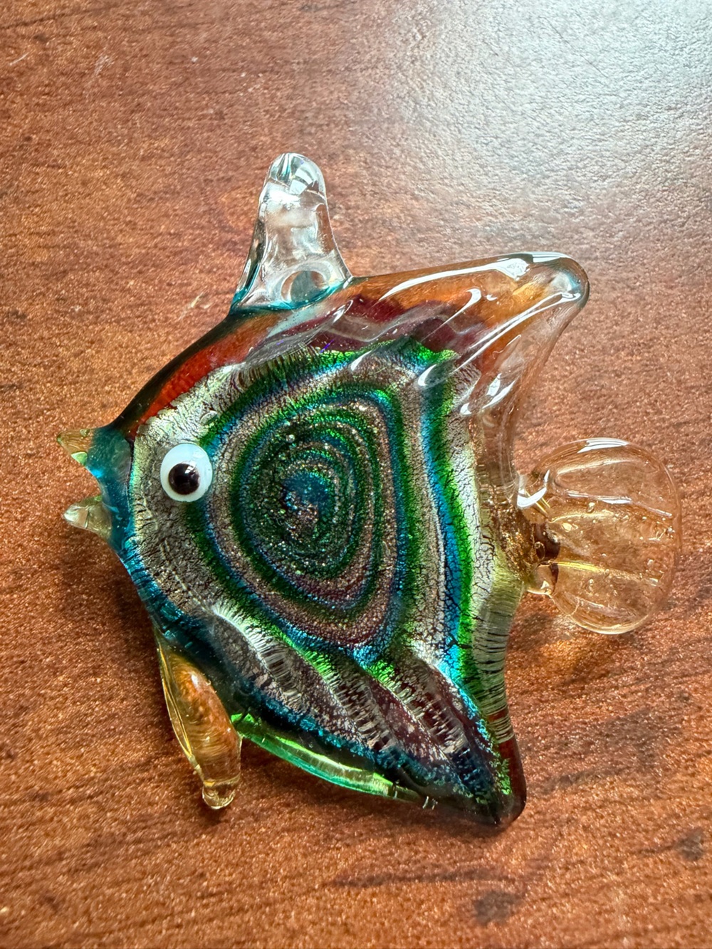 Handblown Glass Fish Pendant - Iridescent Green